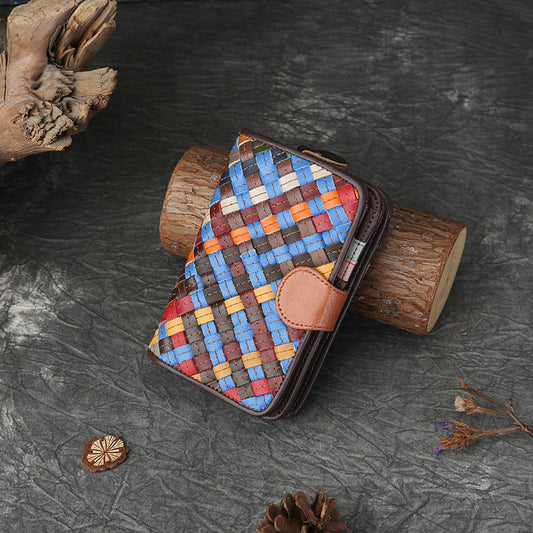 李記 | 原創手工真皮 | 編織拼色い短款錢包00490號