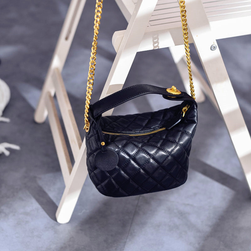 李記 | 原創手工真皮 | 頭層牛皮 菱格鏈條 輕奢飯盒包030號