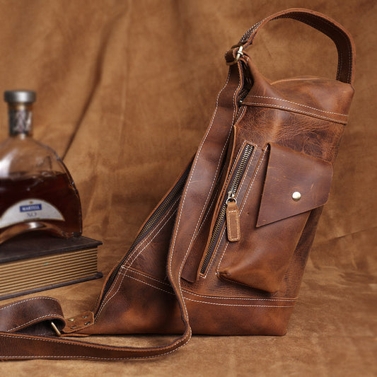 李記 | 原創手工真皮 | 厳選のか瘋馬皮騎行機車旅行包0558號