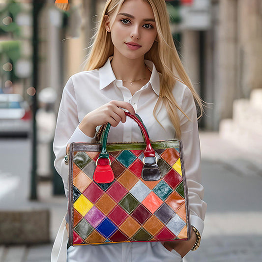 李記 | 原創手工真皮 | 歐美 民族風 大容量拼接手提包10661號