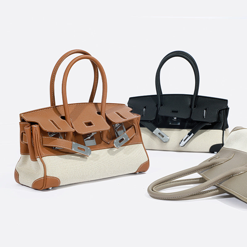 Li Ji | Original handmade leather | Cow leather canvas hand-made platinum handbag No. 12035