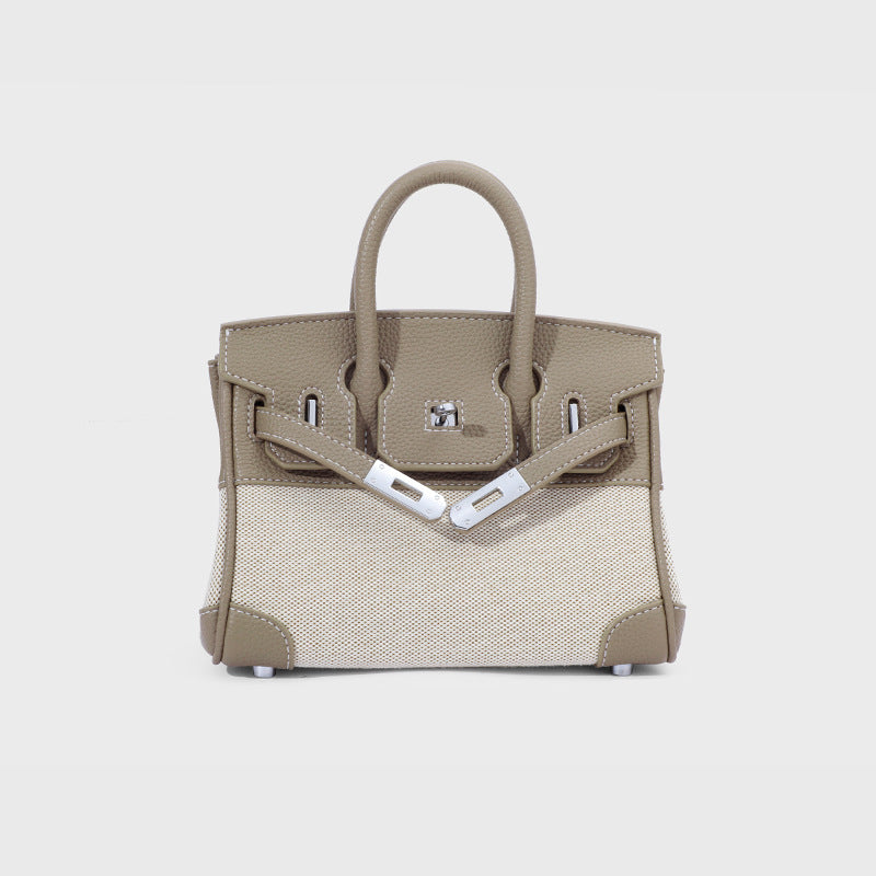 Li Ji | Original handmade leather | Cow leather canvas hand-made platinum handbag No. 12035