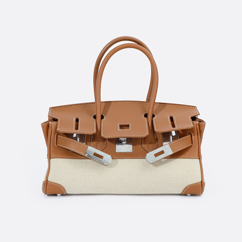 Li Ji | Original handmade leather | Cow leather canvas hand-made platinum handbag No. 12035