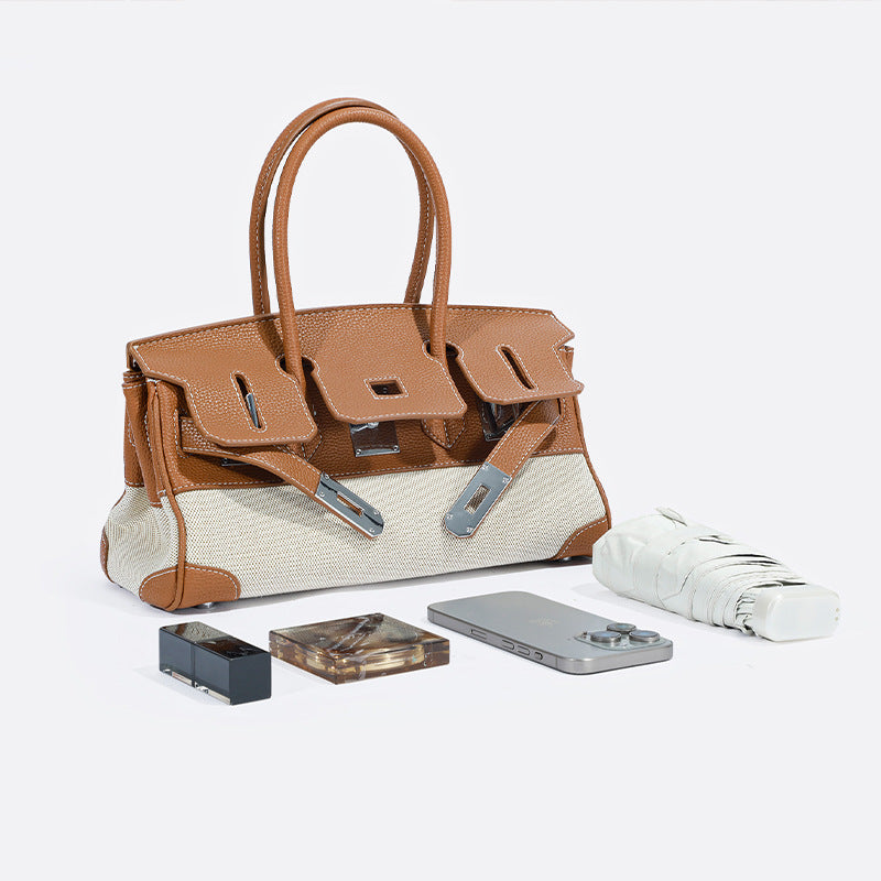 Li Ji | Original handmade leather | Cow leather canvas hand-made platinum handbag No. 12035