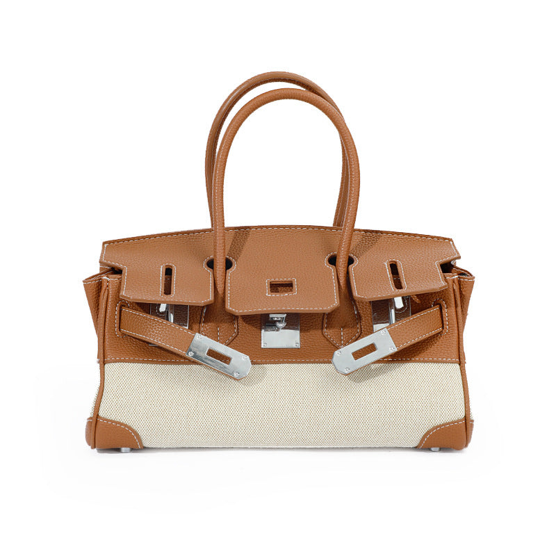 Li Ji | Original handmade leather | Cow leather canvas hand-made platinum handbag No. 12035