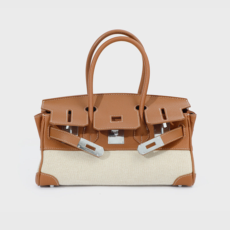 Li Ji | Original handmade leather | Cow leather canvas hand-made platinum handbag No. 12035