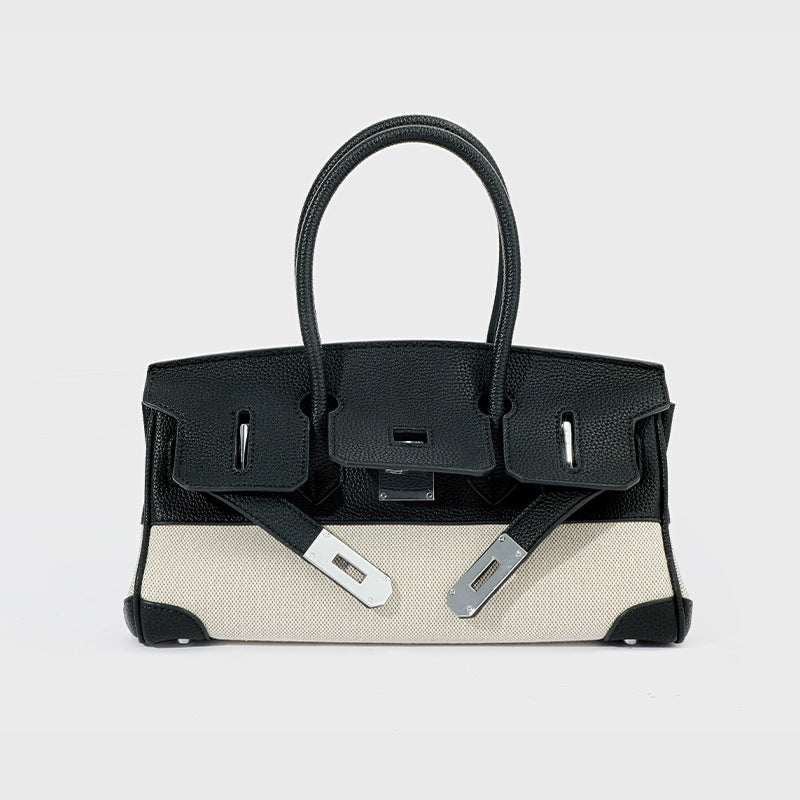 Li Ji | Original handmade leather | Cow leather canvas hand-made platinum handbag No. 12035