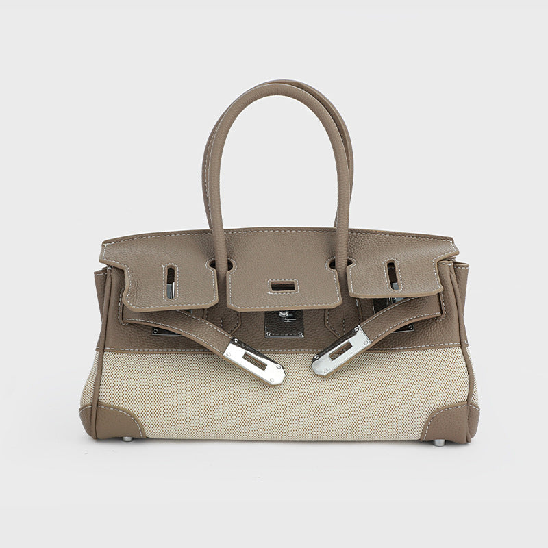 Li Ji | Original handmade leather | Cow leather canvas hand-made platinum handbag No. 12035