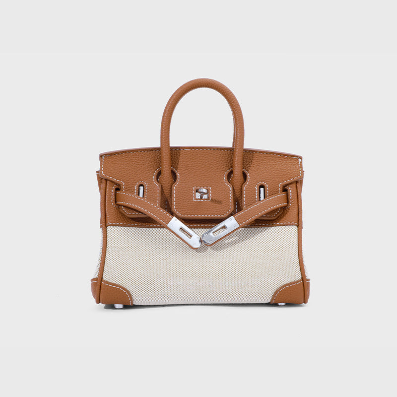 Li Ji | Original handmade leather | Cow leather canvas hand-made platinum handbag No. 12035