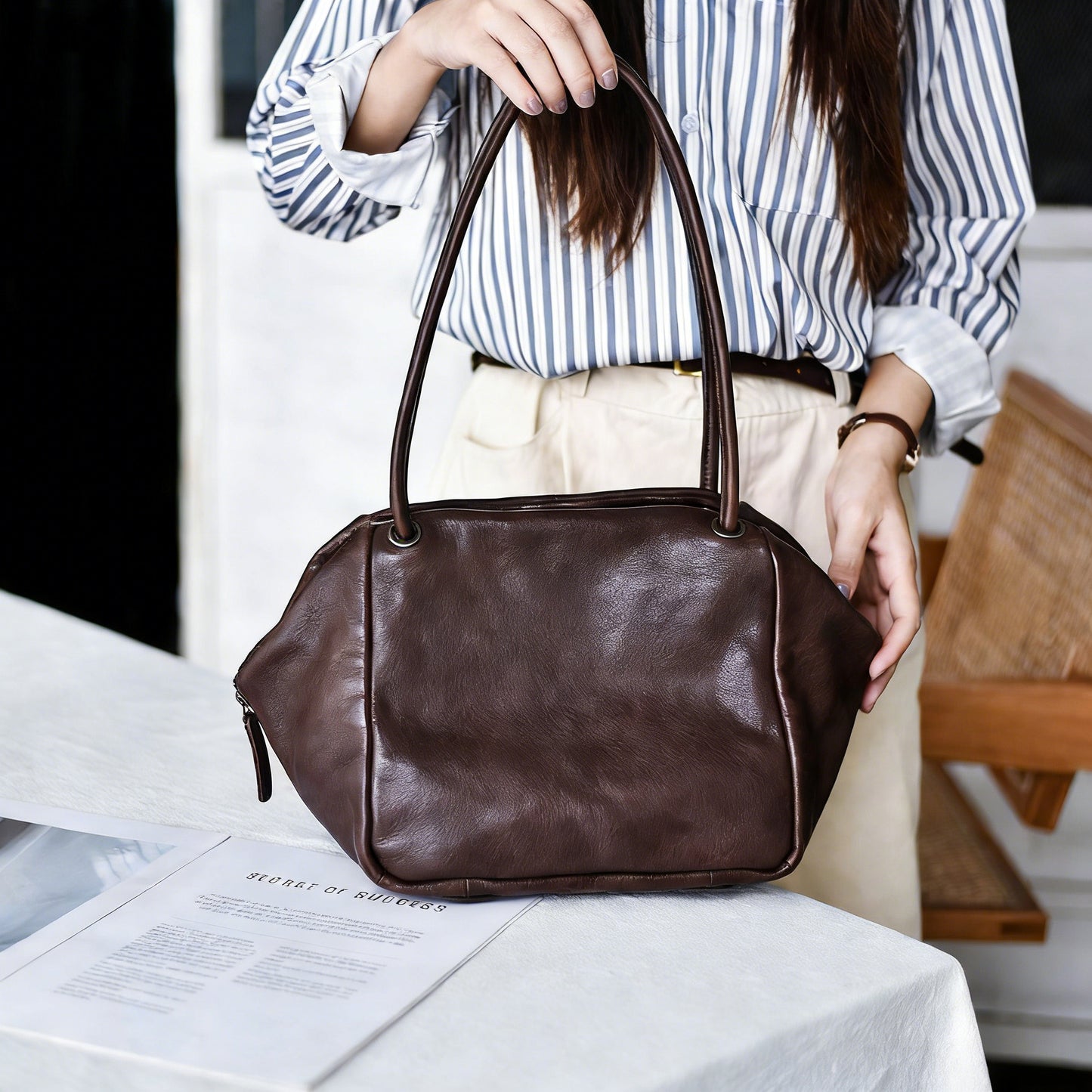 李記 | 原創手工真皮 | 軟fufu不塌形の簡約手提包19223號