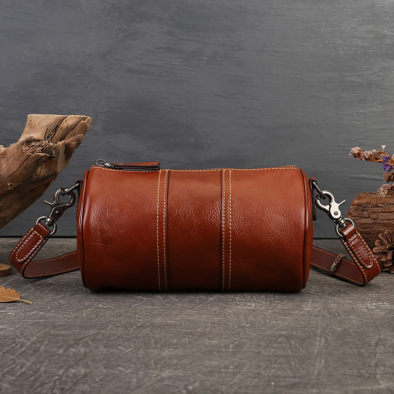Li Ji | Original handmade genuine leather | First-layer cowhide design ッグ cylinder bag No. 1511