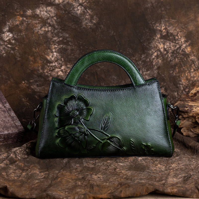 Li Ji | Original handmade genuine leather | Hand-carved りの Boston bag No. 1009