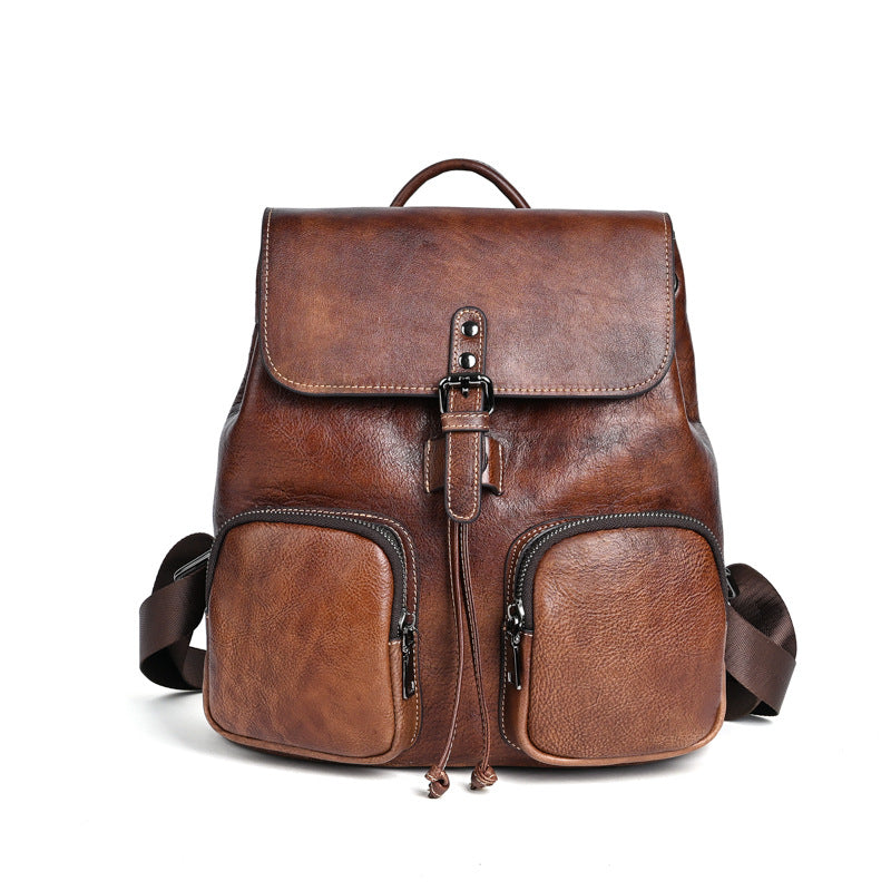 Li Ji | Original handmade genuine leather | Unisex leather ふき color レトロ backpack No. 20-69