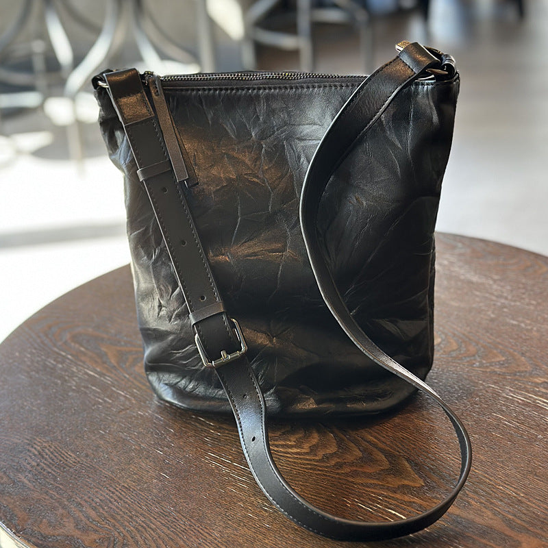 Li Ji | Original handmade genuine leather | Hand-grabbed み 様 first layer cow leather bucket bag No. 23032