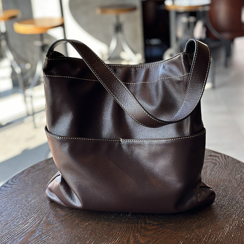Li Ji | Original handmade genuine leather | Lazy style simple first-layer cowhide tote bag No. 24001