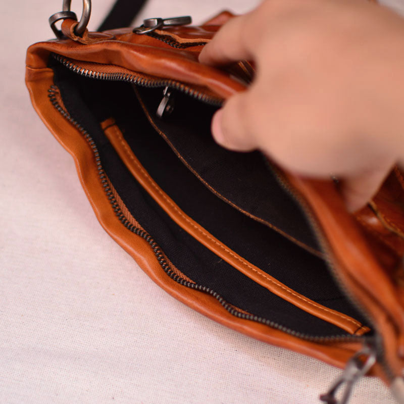 Li Ji | Original handmade genuine leather | Original leather neutral style textured messenger bag No. 2817A