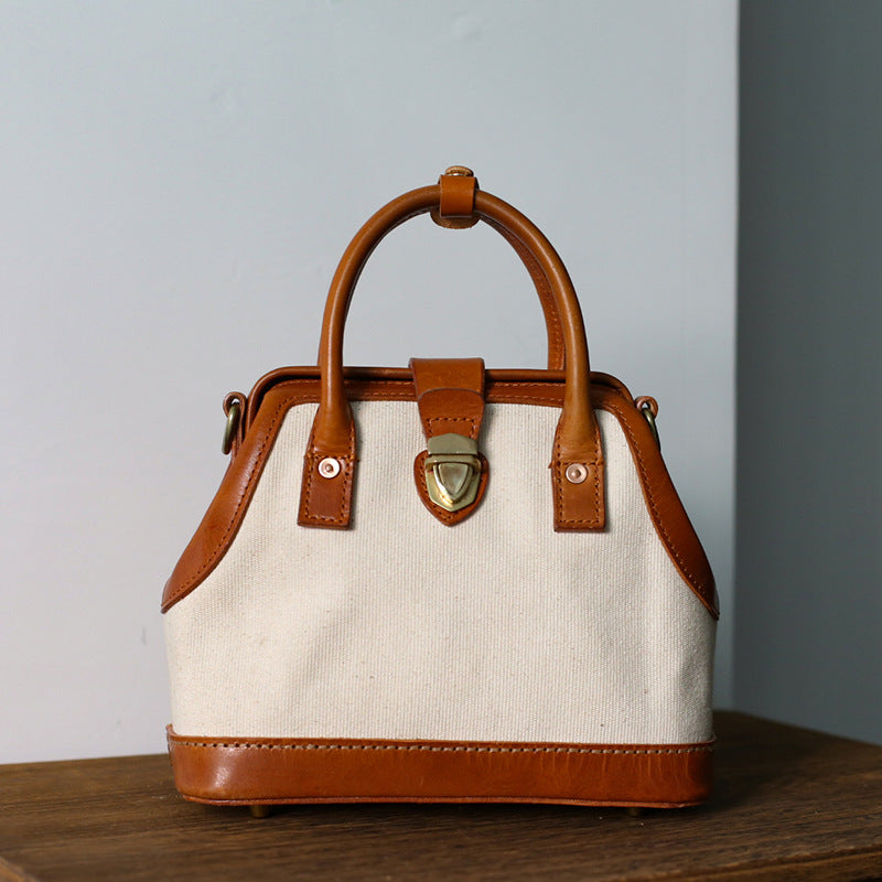 Li Ji | Original handmade leather | Genderless canvas and vegetable tanned leather casual doctor bag No. 30178