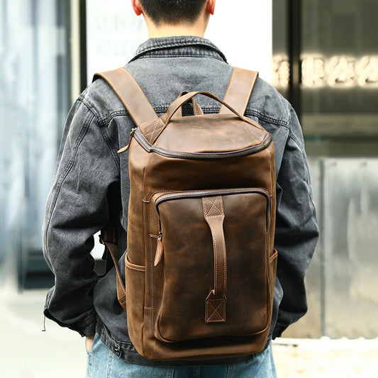 李記 | 原創真皮手工 | 歐美復古の瘋馬皮後背包3058號