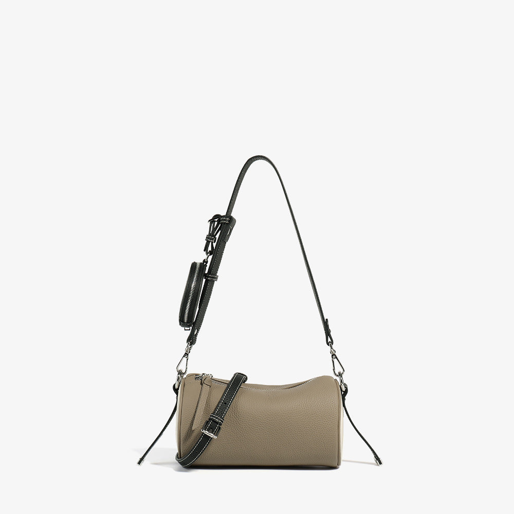 Li Ji | Original handmade leather | Contrast color simple cylindrical small bag No. 6338
