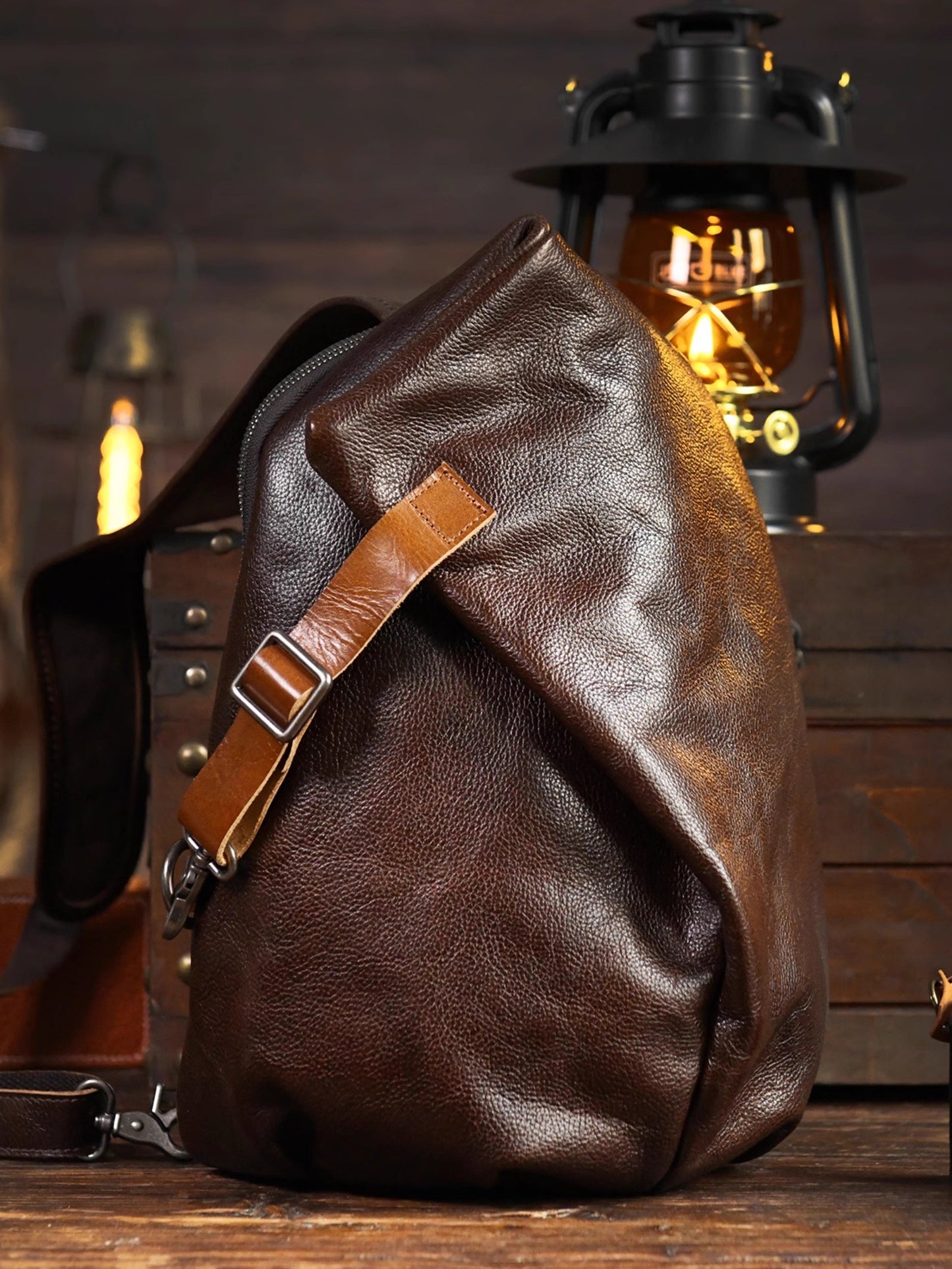 李記 | 原創真皮手工 | 復古め植鞣皮騎行し胸背包6756號