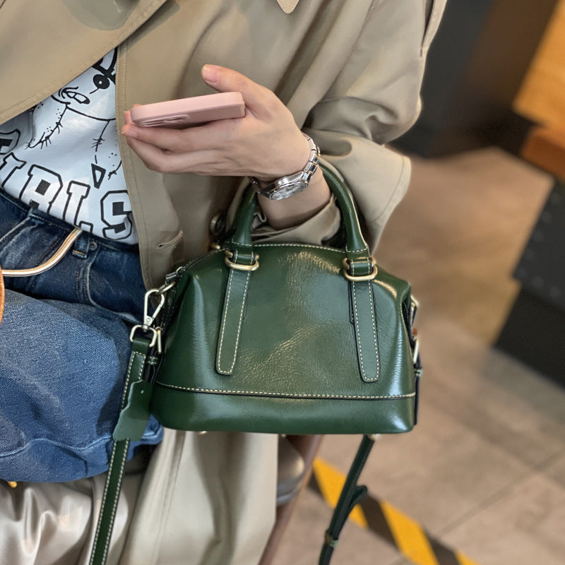 Li Ji | Original handmade genuine leather | Vegetable tanned cow leather three-dimensional vintage Boston bag No. 77123