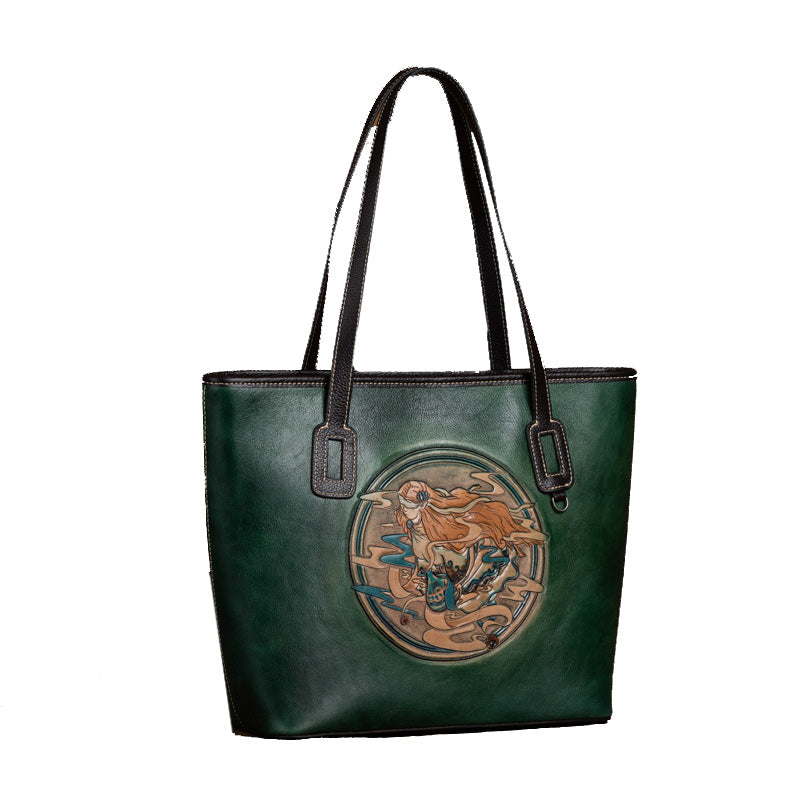 李記 | 原創手工真皮 | 頭層牛皮ンボ星座ン壓花托特包8108號