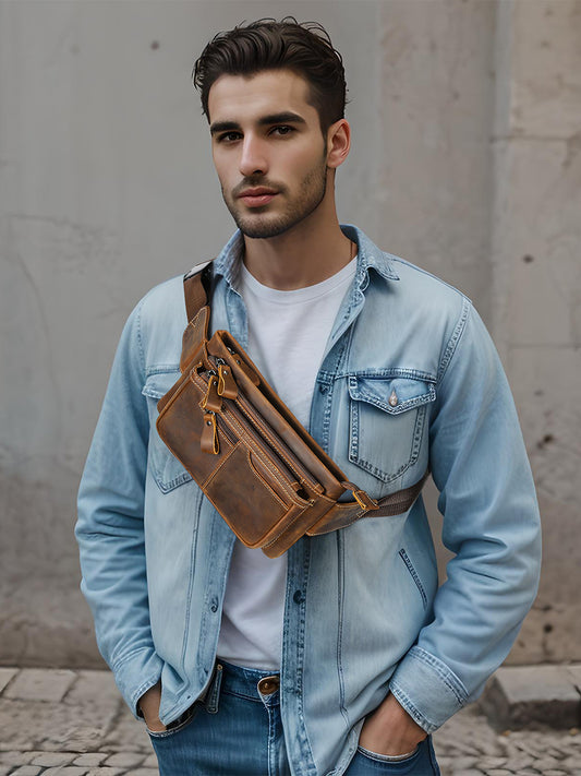 李記 | 原創手工真皮 | 復古自由に切り替え 機能腰包8953號