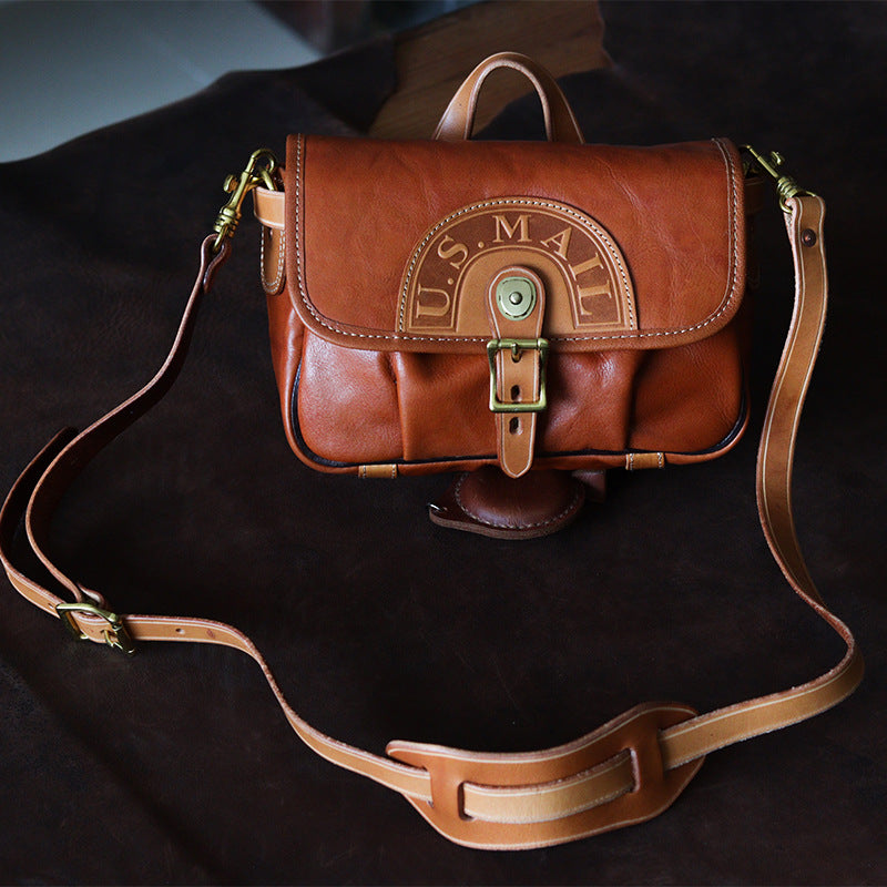 李記 | 原創手工真皮 | 褶皺 頭層牛皮 休閒郵差包90670號