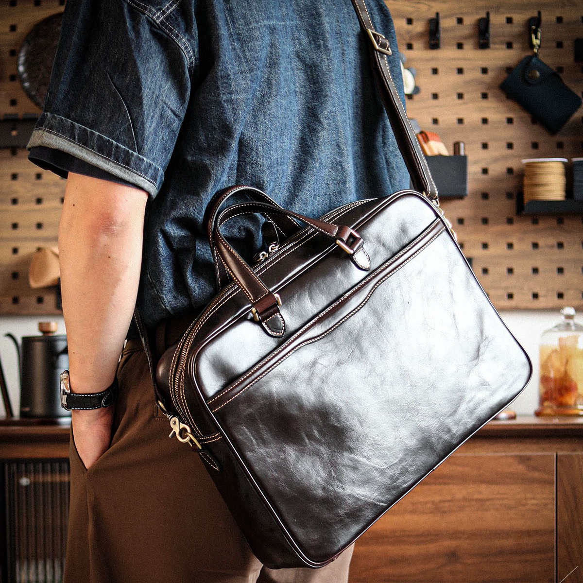 李記 | 原創手工真皮 | 都市【高智精英風】手提公事包A431號