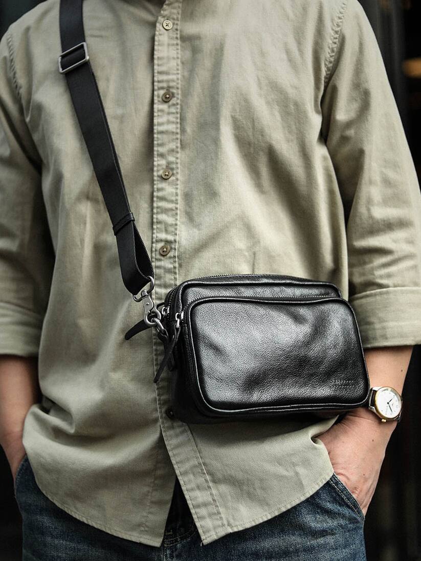 李記 | 原創手工真皮 | 方形橫款で拉鍊艙位管够の休閒包A8253號