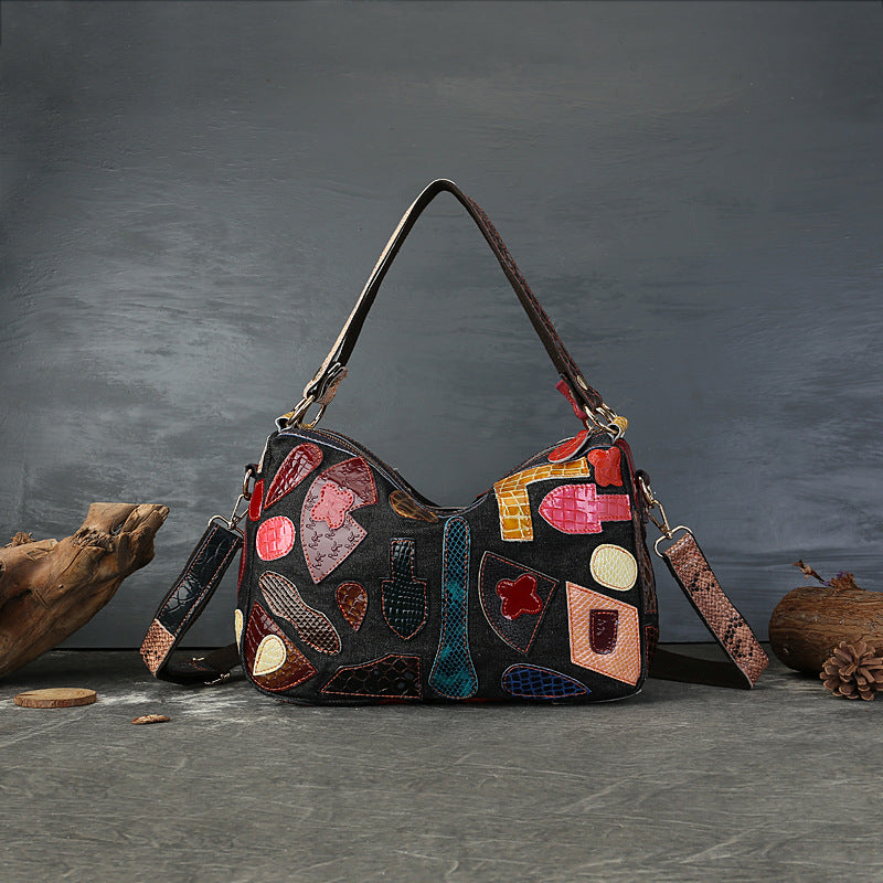 李記 | 原創手工真皮 | 復古個性撞色い不规则拼接包F700號