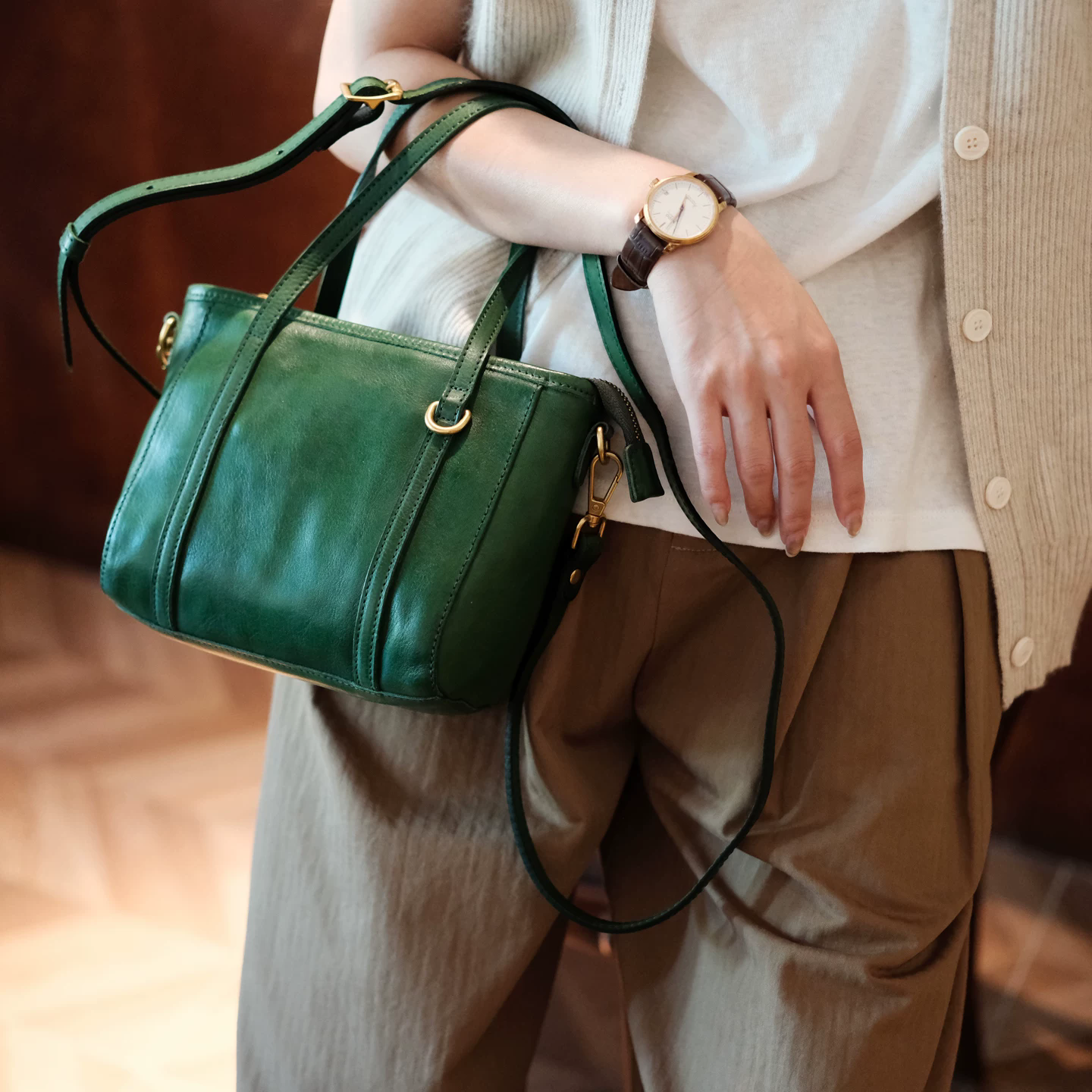 李記 | 原創手工真皮 | 日系文芸のけだるい風斜唄包NT8323號