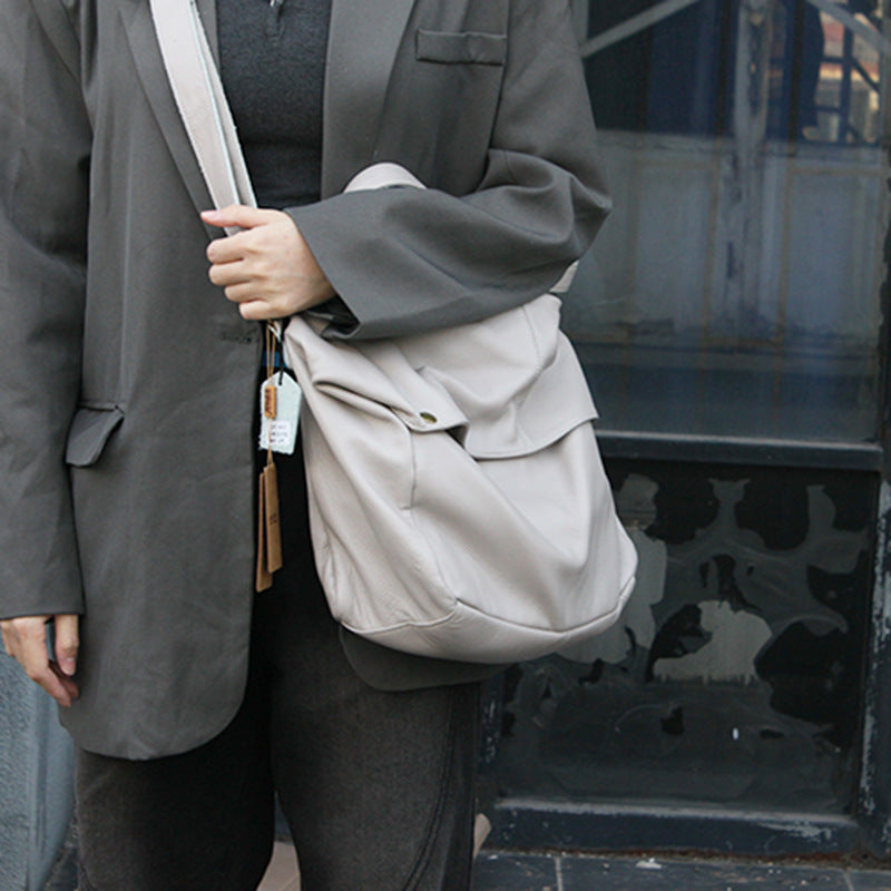 李記 | 原創手工真皮 | 歐美簡約い隨性軟牛皮の大容量單肩包md296號