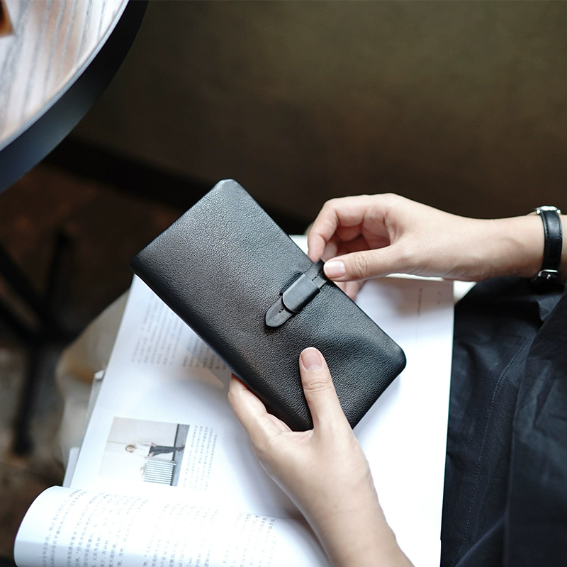 Li Ji | Original handmade genuine leather | Practical long wallet with contrasting colors and multiple card slots pj99
