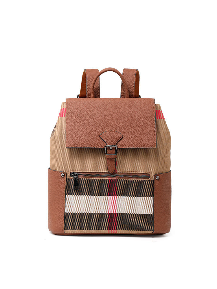 李記 | 原創手工真皮 | 復古英倫が韓版格子の後背包Q1580號