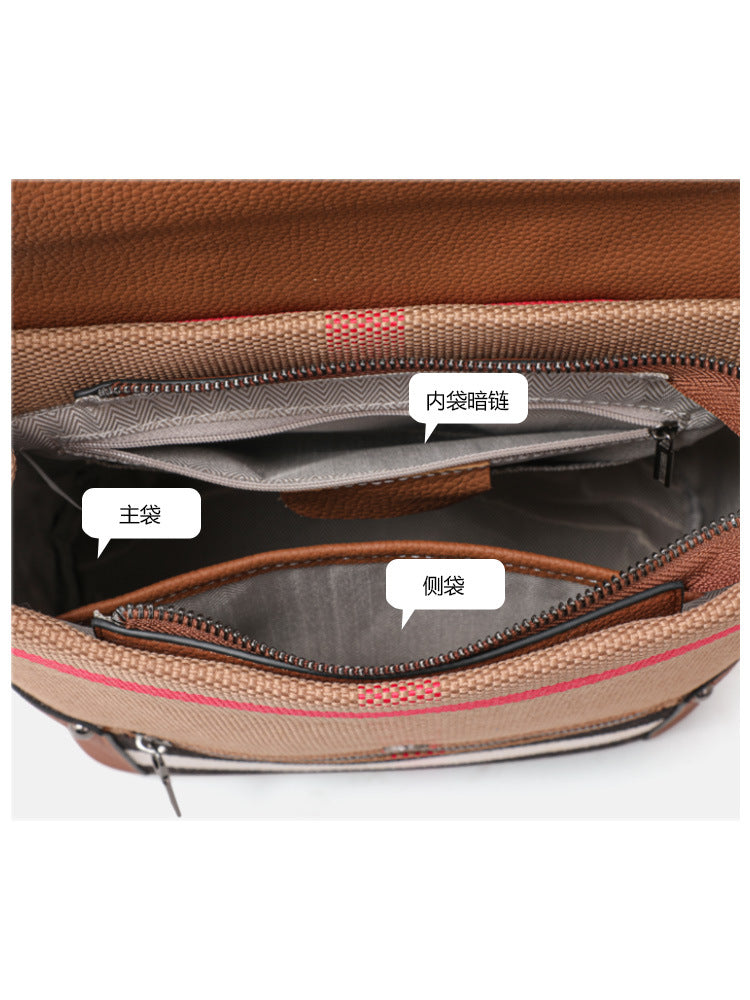 李記 | 原創手工真皮 | 復古英倫が韓版格子の後背包Q1580號