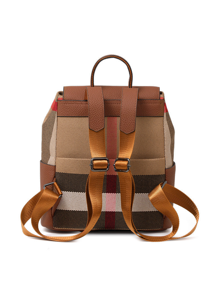 李記 | 原創手工真皮 | 復古英倫が韓版格子の後背包Q1580號