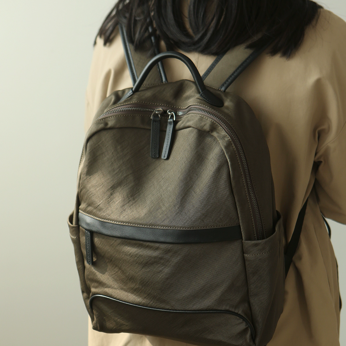 李記 | 原創手工真皮 | 可放14吋筆電~牛津布配牛皮後背包b357號