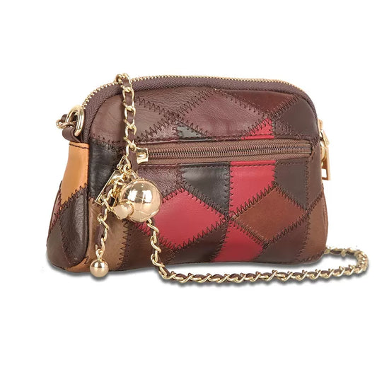 Li Ji | Original handmade | Japanese and Korean leather cross-body bag with contrasting color design No. 2308
