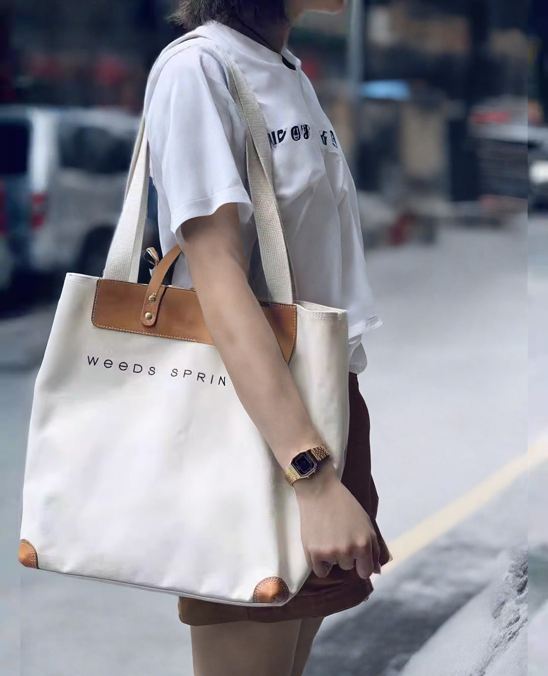 Li Ji | Original handmade leather | Japanese street art foldable shopping bag No. F123
