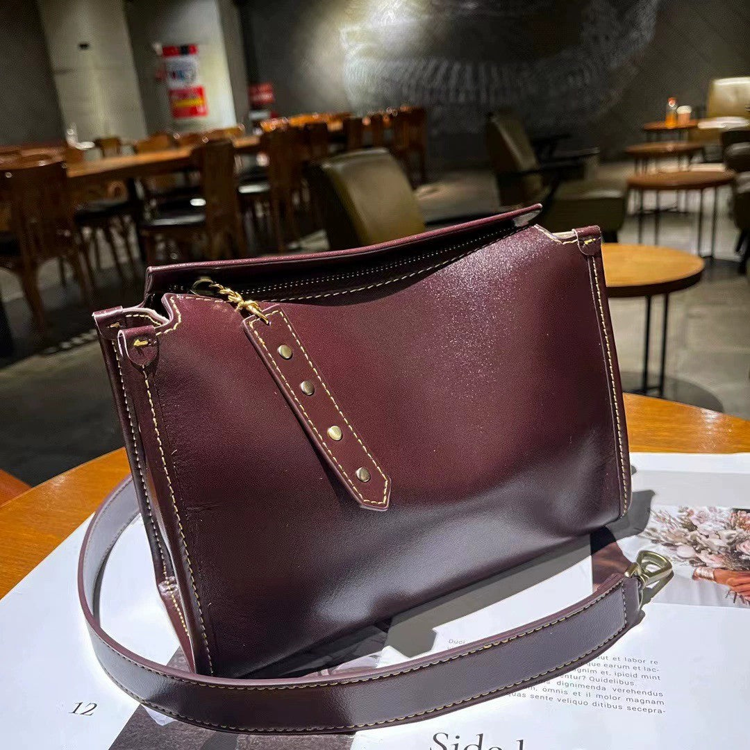 李記 | 原創手工真皮 | 雙肩帶ッグ植鞣皮や革通勤包N1049號