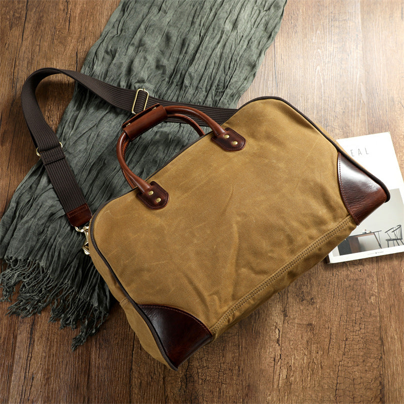 Li Ji | Original handmade | American style contrasting color genuine leather travel bag canvas travel bag No. YS889