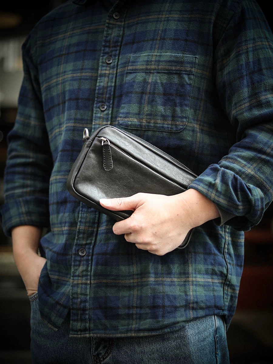 李記 | 原創手工真皮 | 輕量自在【黑銀】便攜包ls6851號