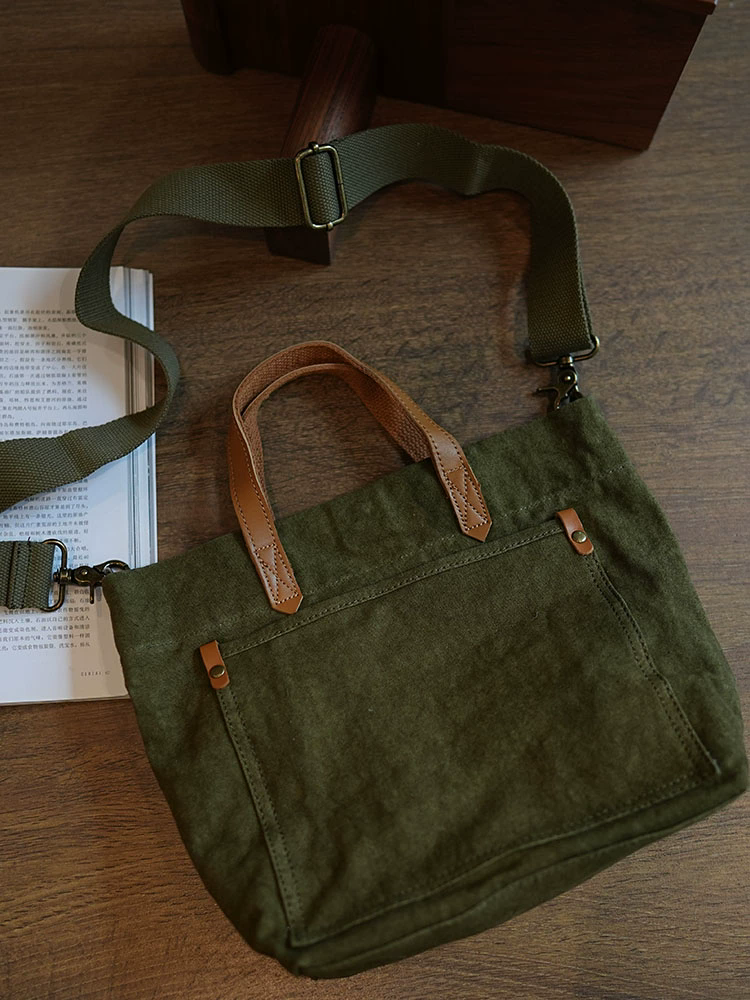 李記 | 原創手工真皮 | 文藝復古い水洗棉麻手提包ms118號