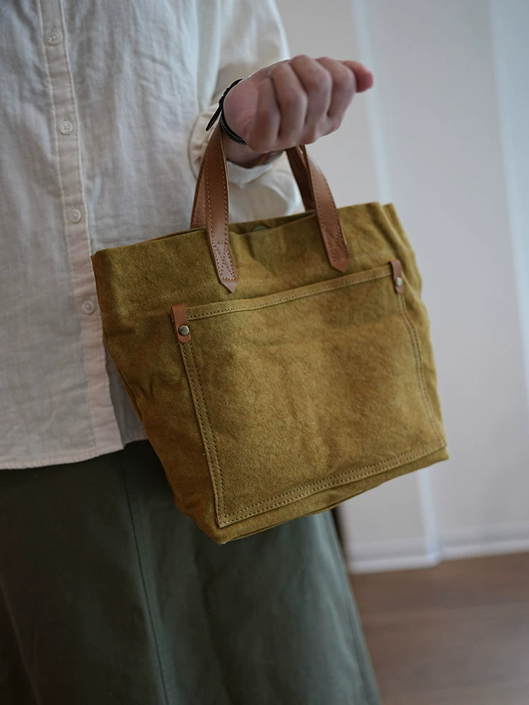 李記 | 原創手工真皮 | 文藝復古い水洗棉麻手提包ms118號