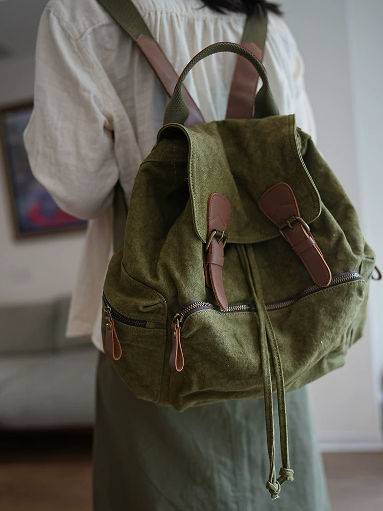 李記 | 原創手工真皮 | 輕便帆布い拼接牛皮の後背包ms171號