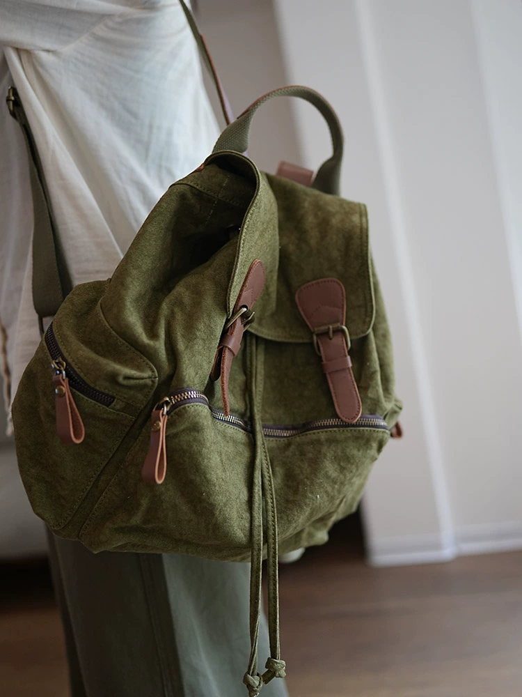 李記 | 原創手工真皮 | 輕便帆布い拼接牛皮の後背包ms171號