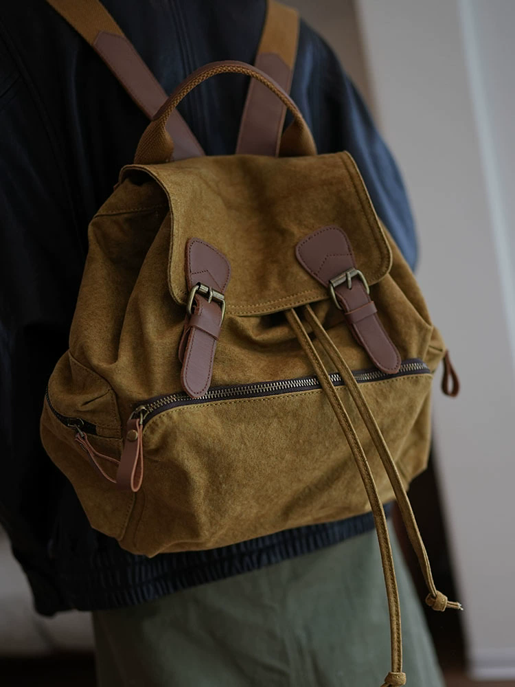 李記 | 原創手工真皮 | 輕便帆布い拼接牛皮の後背包ms171號