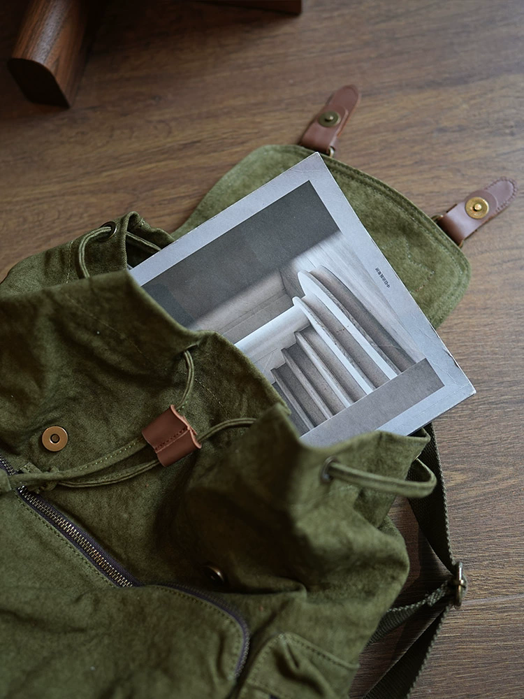 李記 | 原創手工真皮 | 輕便帆布い拼接牛皮の後背包ms171號