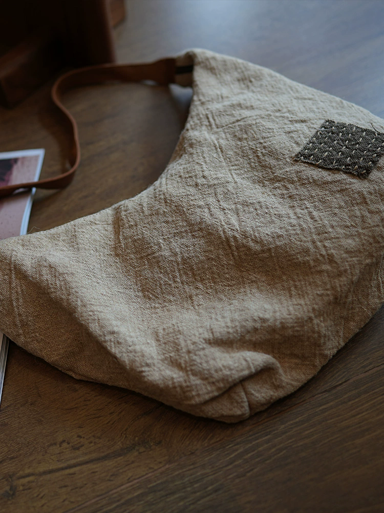 李記 | 原創手工真皮 | 襤褸手縫補丁い棉麻托特包ms177號